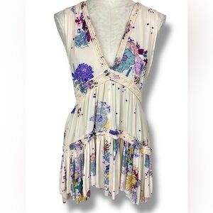 Free People Floral Mini Dress Cover up blush pink v neck romantic boho